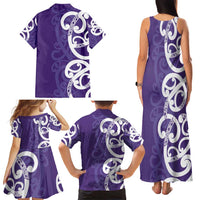 Violet Green Maori Family Matching Tank Maxi Dress and Hawaiian Shirt Koru Kowhaiwhai - Polynesian Pride