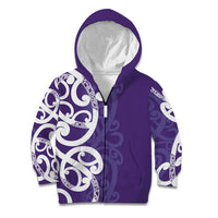 Violet Green Maori Kid Hoodie Koru Kowhaiwhai LT7 Zip Hoodie Violet - Polynesian Pride