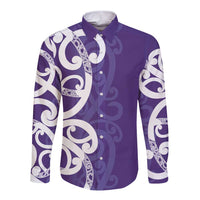 Violet Green Maori Long Sleeve Button Shirt Koru Kowhaiwhai LT7 Unisex Violet - Polynesian Pride