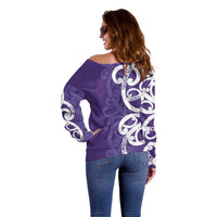Violet Green Maori Off Shoulder Sweater Koru Kowhaiwhai LT7 - Polynesian Pride