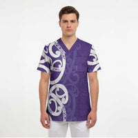 Violet Green Maori Scrub Top Koru Kowhaiwhai LT7 - Polynesian Pride