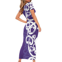 Violet Green Maori Short Sleeve Bodycon Dress Koru Kowhaiwhai LT7 - Polynesian Pride