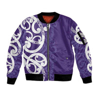 Violet Green Maori Sleeve Zip Bomber Jacket Koru Kowhaiwhai LT7 Unisex Violet - Polynesian Pride