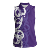 Violet Green Maori Women Sleeveless Polo Shirt Koru Kowhaiwhai LT7 Female Violet - Polynesian Pride
