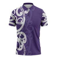 Violet Green Maori Zipper Polo Shirt Koru Kowhaiwhai LT7 Violet - Polynesian Pride