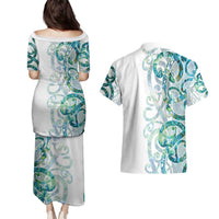 Paua Shell Maori Couples Matching Puletasi and Hawaiian Shirt Koru Kowhaiwhai LT7 - Polynesian Pride