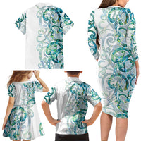 Paua Shell Maori Family Matching Long Sleeve Bodycon Dress and Hawaiian Shirt Koru Kowhaiwhai - Polynesian Pride