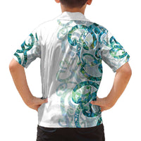 Paua Shell Maori Family Matching Off The Shoulder Long Sleeve Dress and Hawaiian Shirt Koru Kowhaiwhai LT7 - Polynesian Pride