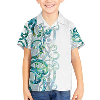 Paua Shell Maori Family Matching Puletasi and Hawaiian Shirt Koru Kowhaiwhai LT7 Son's Shirt White - Polynesian Pride