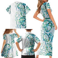 Paua Shell Maori Family Matching Short Sleeve Bodycon Dress and Hawaiian Shirt Koru Kowhaiwhai - Polynesian Pride