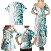 Paua Shell Maori Family Matching Summer Maxi Dress and Hawaiian Shirt Koru Kowhaiwhai - Polynesian Pride