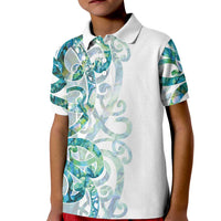 Paua Shell Maori Kid Polo Shirt Koru Kowhaiwhai LT7 Kid White - Polynesian Pride