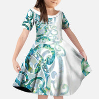 Paua Shell Maori Kid Short Sleeve Dress Koru Kowhaiwhai LT7 KID White - Polynesian Pride