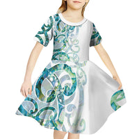 Paua Shell Maori Kid Short Sleeve Dress Koru Kowhaiwhai LT7 - Polynesian Pride