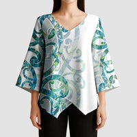 Paua Shell Maori Kimono Sleeve Blouse Koru Kowhaiwhai LT7 - Polynesian Pride