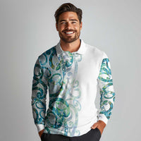 Paua Shell Maori Long Sleeve Polo Shirt Koru Kowhaiwhai LT7 - Polynesian Pride