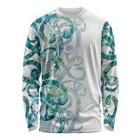 Paua Shell Maori Long Sleeve Shirt Koru Kowhaiwhai LT7 Unisex White - Polynesian Pride