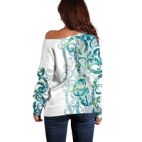Paua Shell Maori Off Shoulder Sweater Koru Kowhaiwhai LT7 - Polynesian Pride