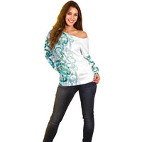 Paua Shell Maori Off Shoulder Sweater Koru Kowhaiwhai LT7 - Polynesian Pride