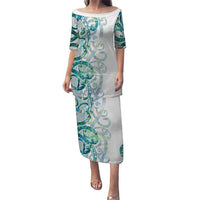 Paua Shell Maori Puletasi Koru Kowhaiwhai LT7 Long Dress White - Polynesian Pride