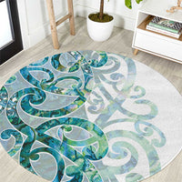 Paua Shell Maori Round Carpet Koru Kowhaiwhai LT7 White - Polynesian Pride