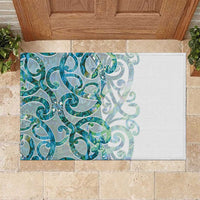 Paua Shell Maori Rubber Doormat Koru Kowhaiwhai LT7 White - Polynesian Pride