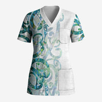 Paua Shell Maori Scrub Top - Koru Kowhaiwhai Design LT7 Adult White - Polynesian Pride