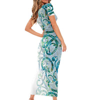 Paua Shell Maori Short Sleeve Bodycon Dress Koru Kowhaiwhai - Polynesian Pride