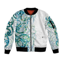 Paua Shell Maori Sleeve Zip Bomber Jacket Koru Kowhaiwhai LT7 Unisex White - Polynesian Pride