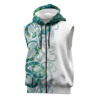 Paua Shell Maori Sleeveless Zip Hoodie Koru Kowhaiwhai LT7 White - Polynesian Pride