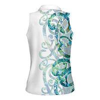 Paua Shell Maori Women Sleeveless Polo Shirt Koru Kowhaiwhai LT7 - Polynesian Pride