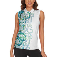 Paua Shell Maori Women Sleeveless Polo Shirt Koru Kowhaiwhai LT7 - Polynesian Pride