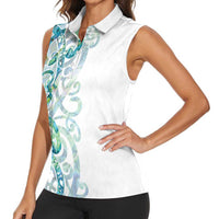 Paua Shell Maori Women Sleeveless Polo Shirt Koru Kowhaiwhai LT7 - Polynesian Pride