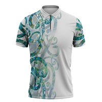 Paua Shell Maori Zipper Polo Shirt Koru Kowhaiwhai LT7 White - Polynesian Pride