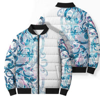 Turquoise Paua Shell Maori Bomber Puffer Jacket Koru Kowhaiwhai LT7 - Polynesian Pride