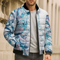Turquoise Paua Shell Maori Bomber Puffer Jacket Koru Kowhaiwhai LT7 - Polynesian Pride