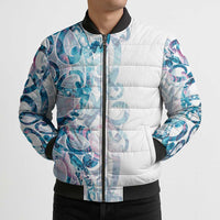 Turquoise Paua Shell Maori Bomber Puffer Jacket Koru Kowhaiwhai LT7 - Polynesian Pride
