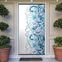 Turquoise Paua Shell Maori Door Cover Koru Kowhaiwhai LT7 White - Polynesian Pride