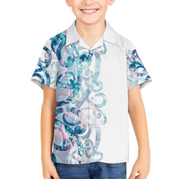 Turquoise Paua Shell Maori Family Matching Off The Shoulder Long Sleeve Dress and Hawaiian Shirt Koru Kowhaiwhai - Polynesian Pride