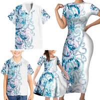 Turquoise Paua Shell Maori Family Matching Short Sleeve Bodycon Dress and Hawaiian Shirt Koru Kowhaiwhai - Polynesian Pride