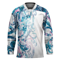 Turquoise Paua Shell Maori Hockey Jersey Koru Kowhaiwhai LT7 Unisex White - Polynesian Pride