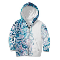 Turquoise Paua Shell Maori Kid Hoodie Koru Kowhaiwhai LT7 Zip Hoodie White - Polynesian Pride