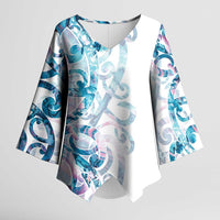 Turquoise Paua Shell Maori Kimono Sleeve Blouse Koru Kowhaiwhai LT7 Female White - Polynesian Pride