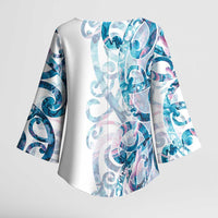 Turquoise Paua Shell Maori Kimono Sleeve Blouse Koru Kowhaiwhai LT7 - Polynesian Pride