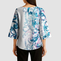 Turquoise Paua Shell Maori Kimono Sleeve Blouse Koru Kowhaiwhai LT7 - Polynesian Pride