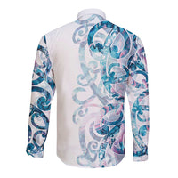 Turquoise Paua Shell Maori Long Sleeve Button Shirt - Koru Kowhaiwhai LT7 - Polynesian Pride