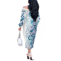 Turquoise Paua Shell Maori Off The Shoulder Long Sleeve Dress Koru Kowhaiwhai LT7 - Polynesian Pride