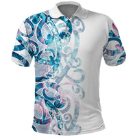 Turquoise Paua Shell Maori Polo Shirt Koru Kowhaiwhai LT7 White - Polynesian Pride