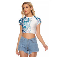 Turquoise Paua Shell Maori Raglan Cropped T Shirt Koru Kowhaiwhai LT7 Female White - Polynesian Pride