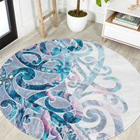 Turquoise Paua Shell Maori Round Carpet Koru Kowhaiwhai LT7 White - Polynesian Pride